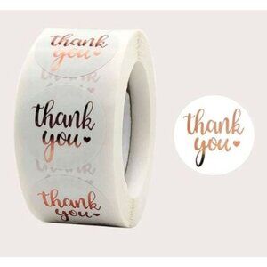1000 Thank You Stickers Metallic Script  Roll Round 1 inch 500x2